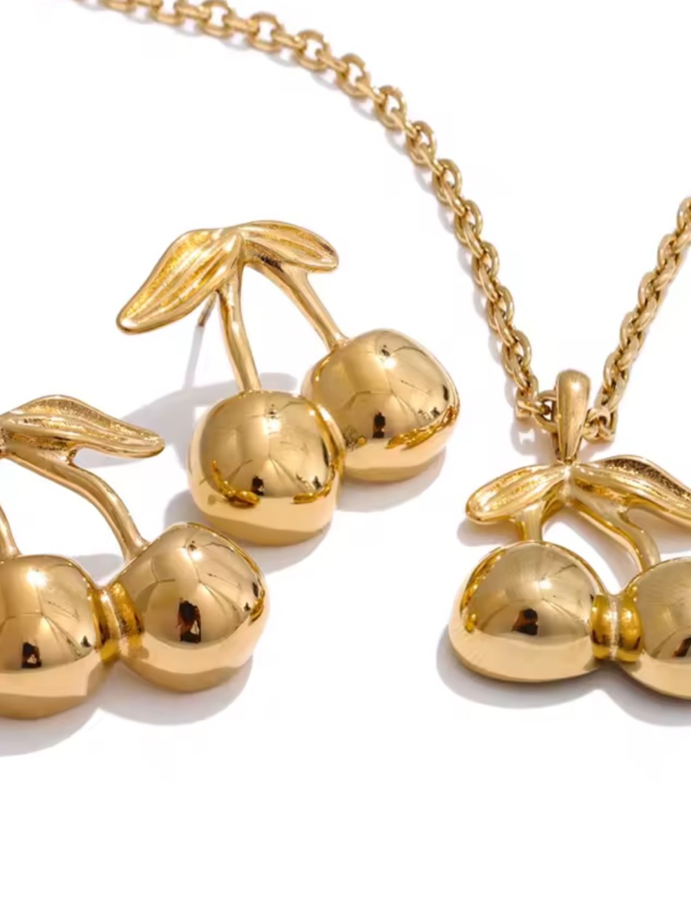 Gold Cherry Pendant Necklace&Earrings Set - Picture 12 of 14